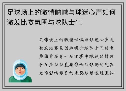 足球场上的激情呐喊与球迷心声如何激发比赛氛围与球队士气