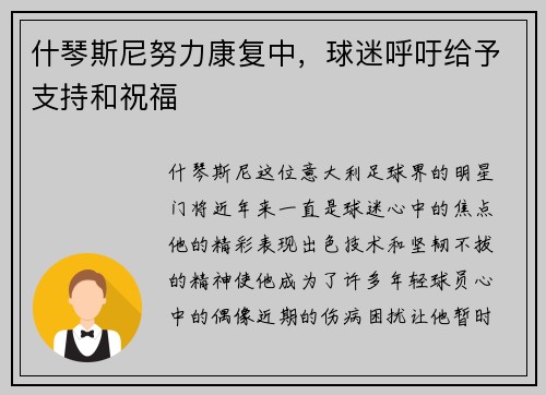 什琴斯尼努力康复中，球迷呼吁给予支持和祝福