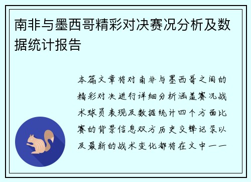 南非与墨西哥精彩对决赛况分析及数据统计报告