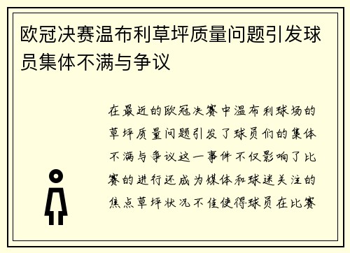 欧冠决赛温布利草坪质量问题引发球员集体不满与争议