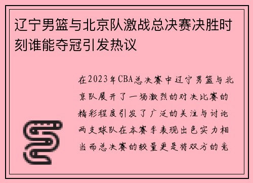 辽宁男篮与北京队激战总决赛决胜时刻谁能夺冠引发热议