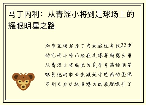 马丁内利：从青涩小将到足球场上的耀眼明星之路