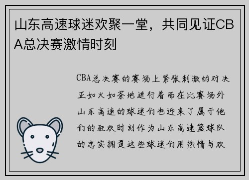 山东高速球迷欢聚一堂，共同见证CBA总决赛激情时刻