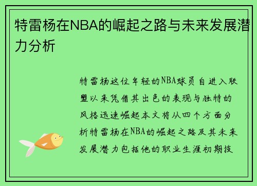 特雷杨在NBA的崛起之路与未来发展潜力分析