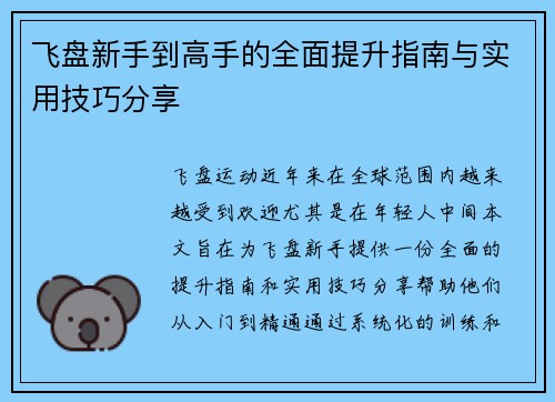 飞盘新手到高手的全面提升指南与实用技巧分享