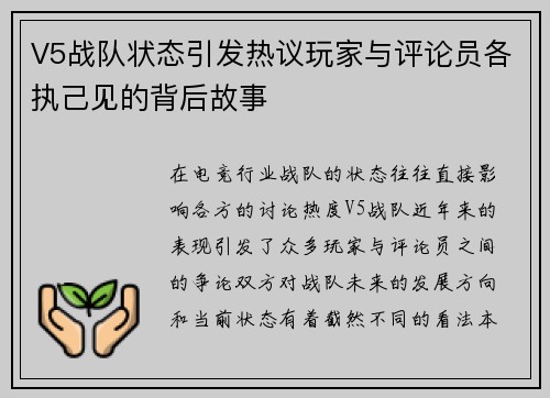 V5战队状态引发热议玩家与评论员各执己见的背后故事